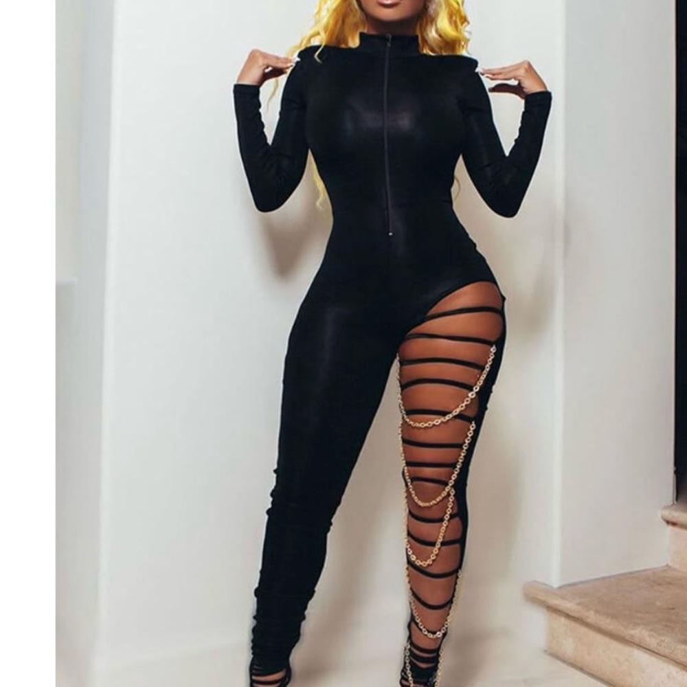 one leg chain jumpsuit, be different